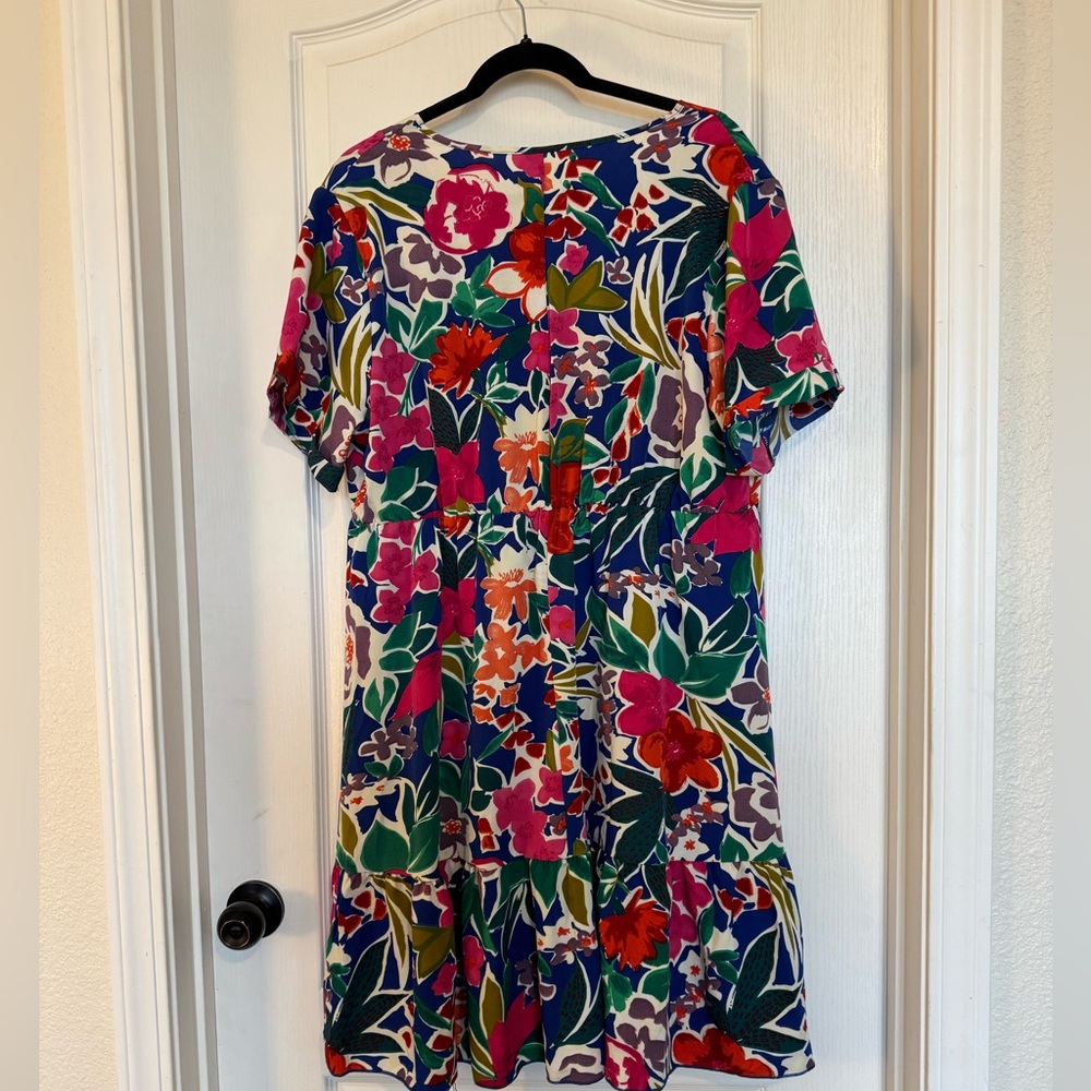 SHEIN Blue Multicolor Floral V-Neck Midi Dress - Picture 6 of 6